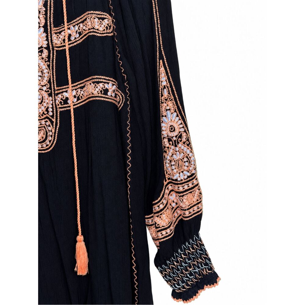 Free People Black Long-Sleeve Embroidered Tunic with Peach Accents - Picture 4 of 10
